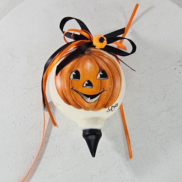 Vintage Hand Painted Halloween Jack O Lantern Wall Decor Ribbons Pumpkin Signed - Picture 3 of 8